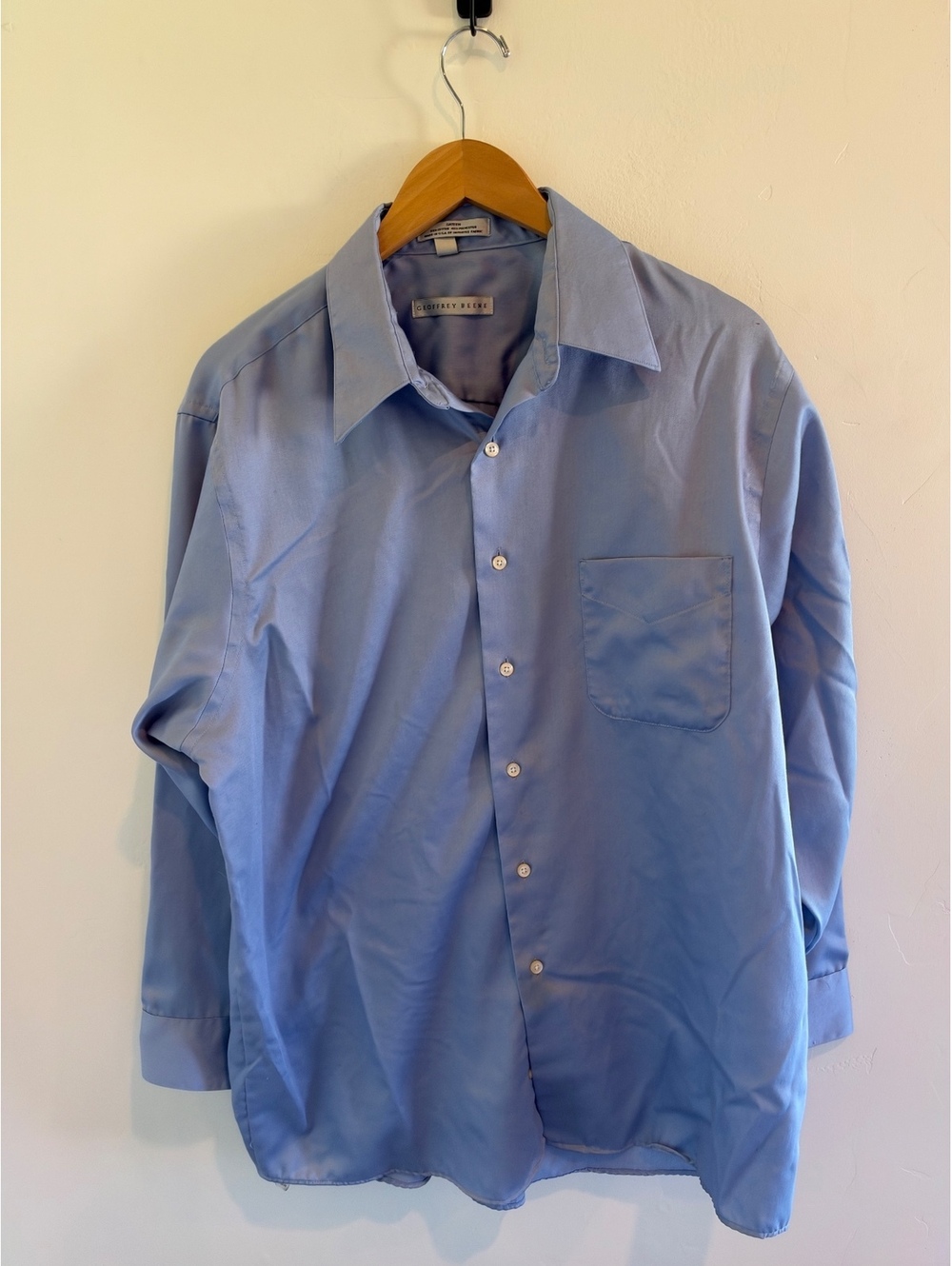 Geoffrey Beene Men’s 17 32/33 Blue Sateen Wrinkle Free Button Down Shirt